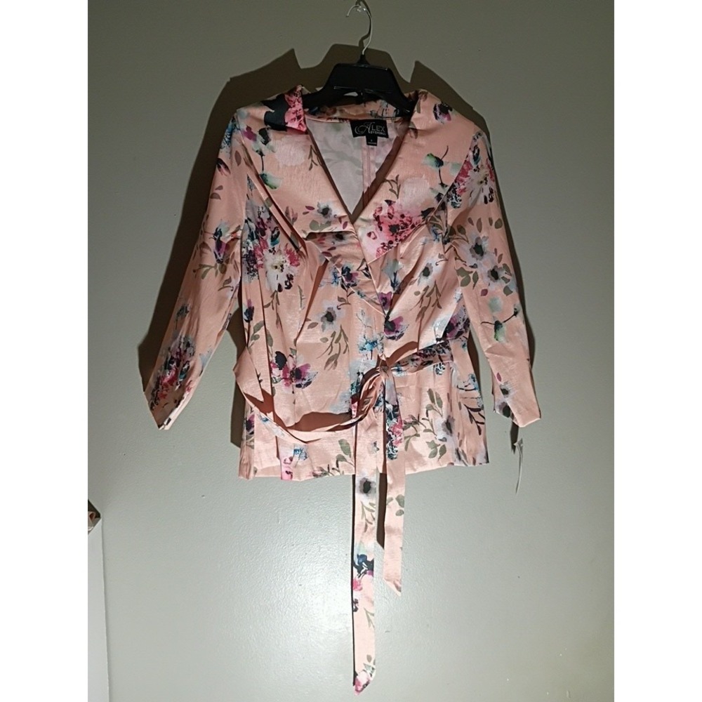 Alex Evenings Organza V Neck 3/4 Sleeve Floral Blouse Sizeβ L